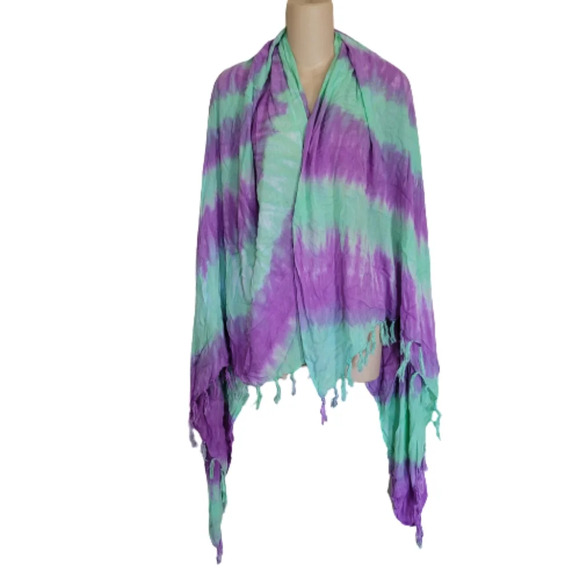 Mint Green and Purple Tie Dye Tapestry Throw Beach Cover-up ONE SIZE 64" - Picture 2 of 4